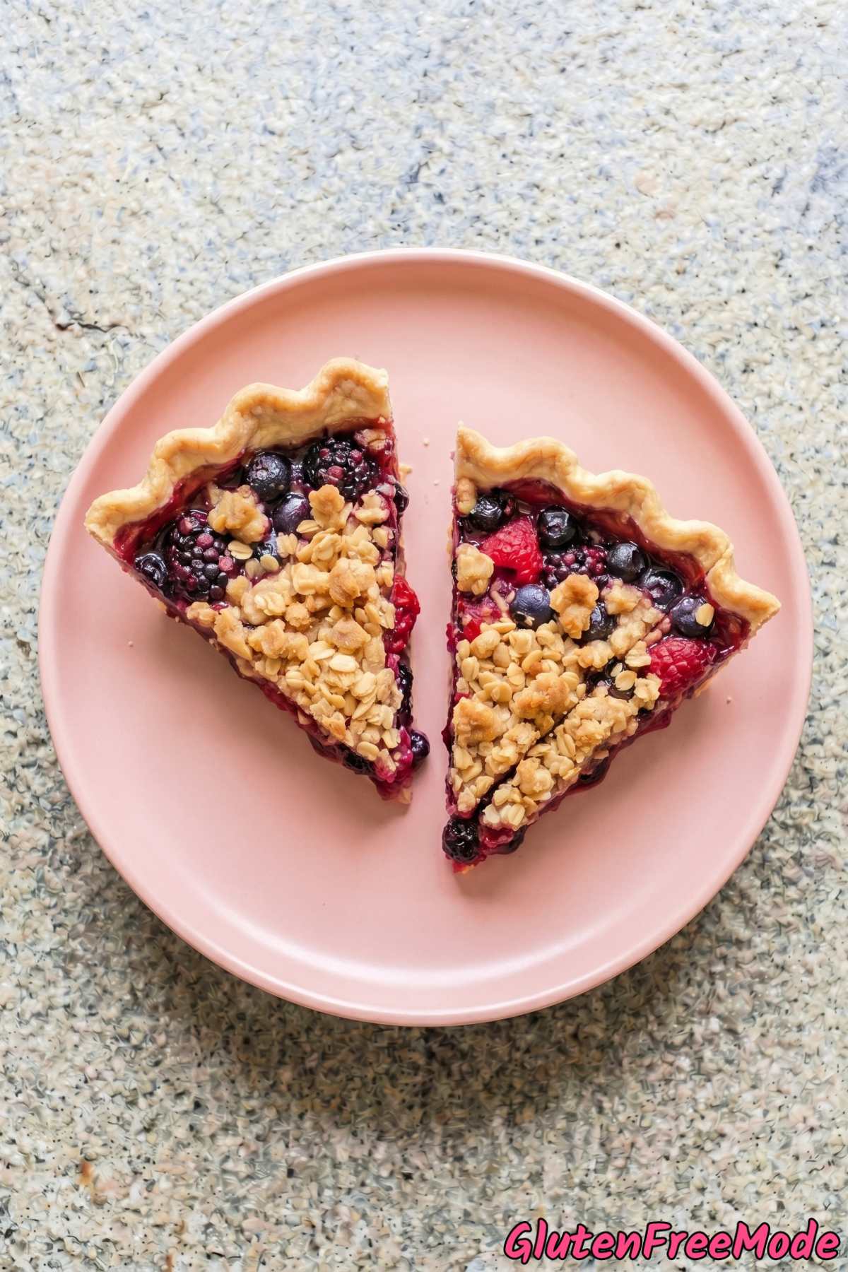 Homemade gluten free triple berry crumble pie