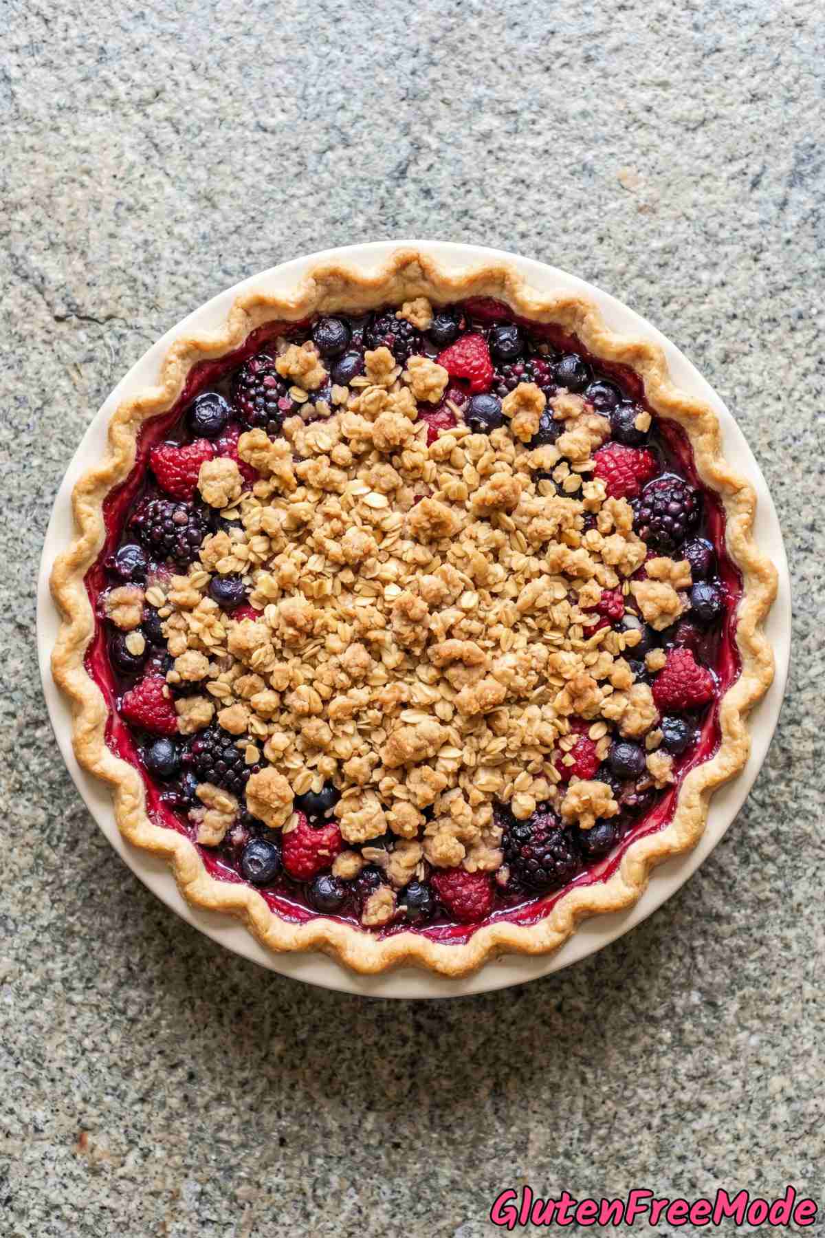 Fresh gluten free triple berry crumble pie