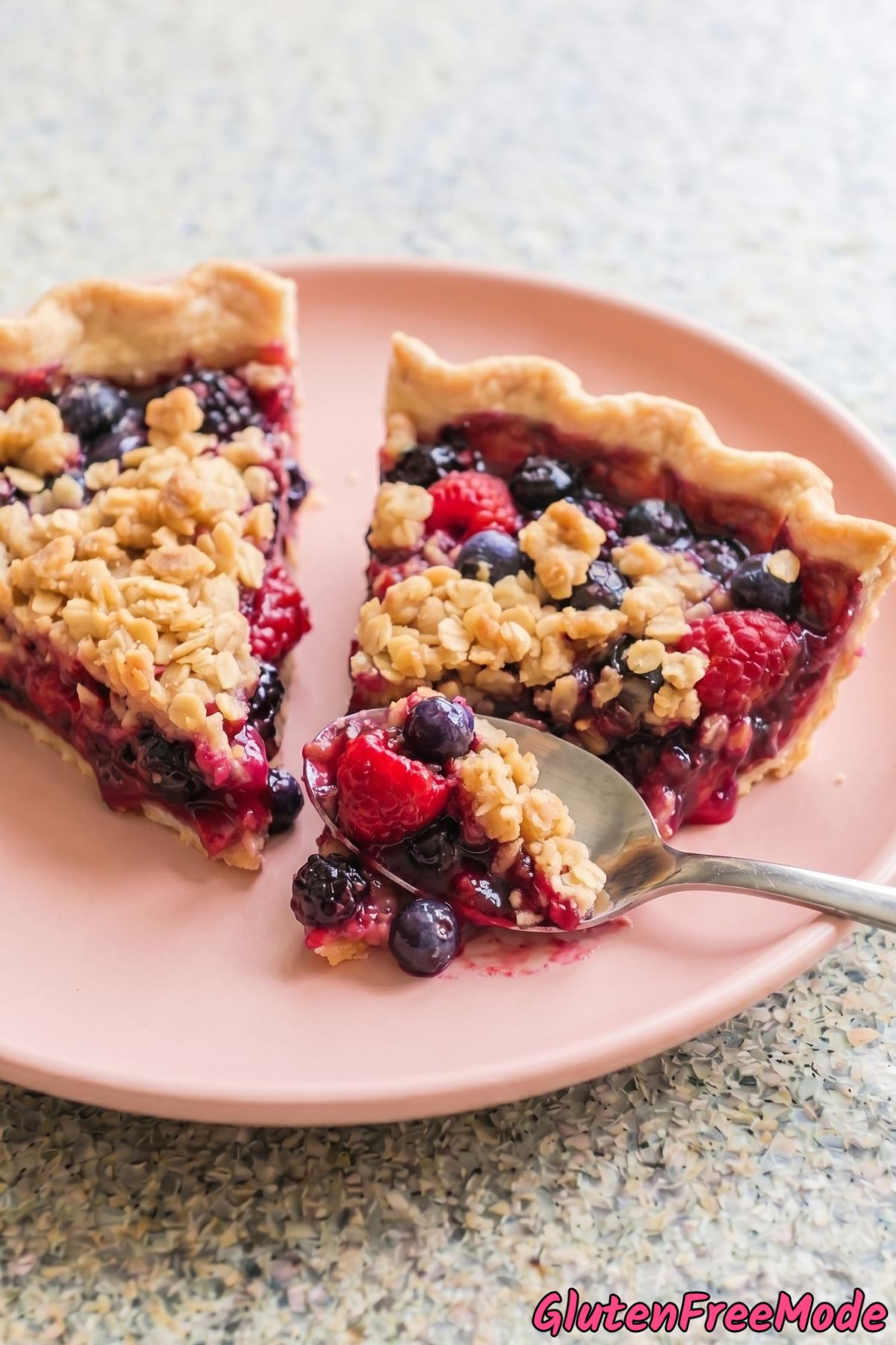 Juicy gluten free triple berry crumble pie