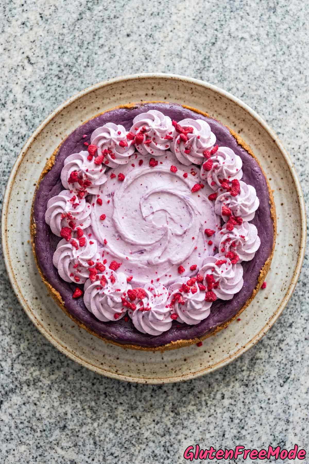 Purple gluten free ube cheesecake dessert