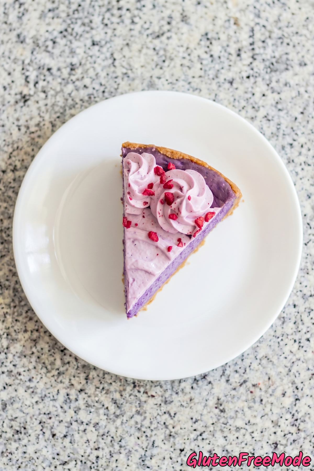 Decadent gluten free ube cheesecake piece