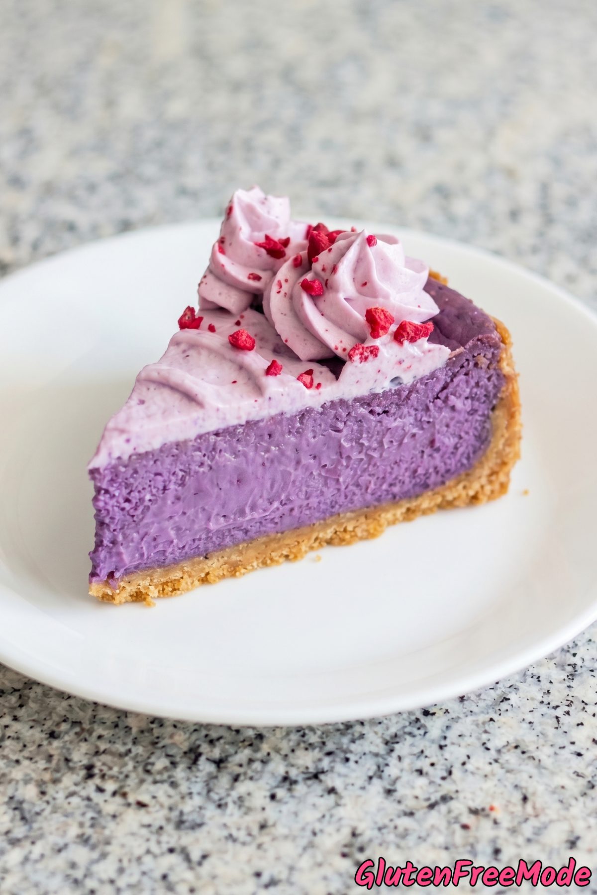 Vibrant gluten free ube cheesecake