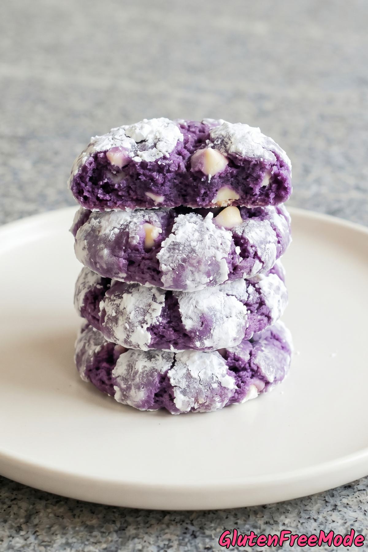 Powdered gluten free ube crinkle cookies