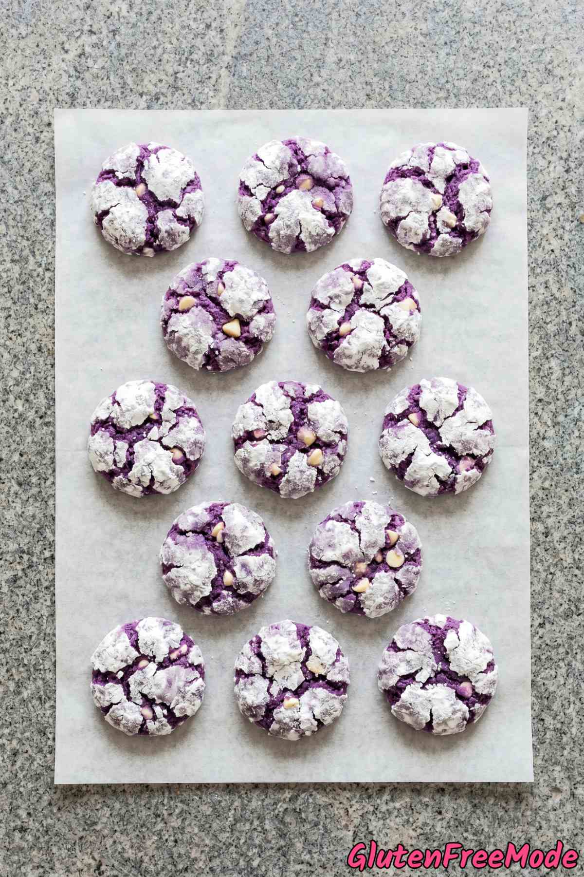 Purple gluten free ube crinkle cookies