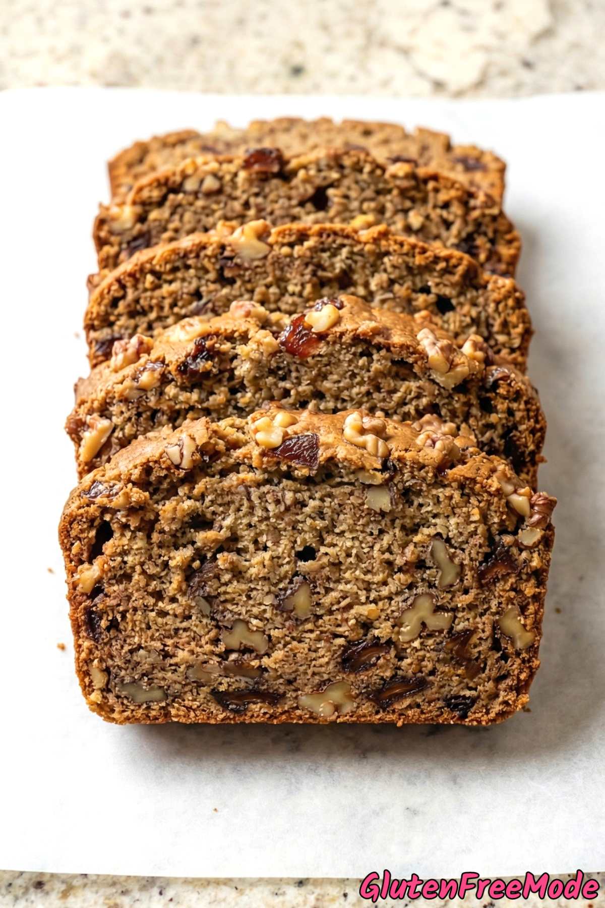 Homemade gluten free walnut date bread