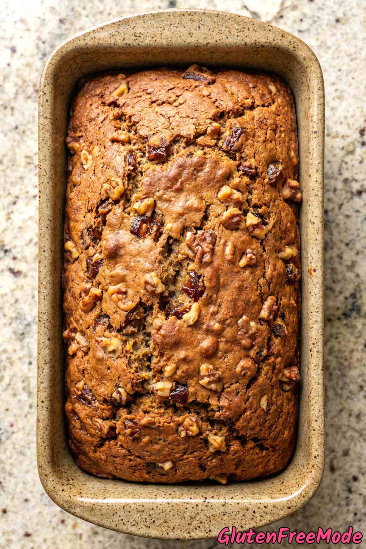 Rich gluten free walnut date bread sliced