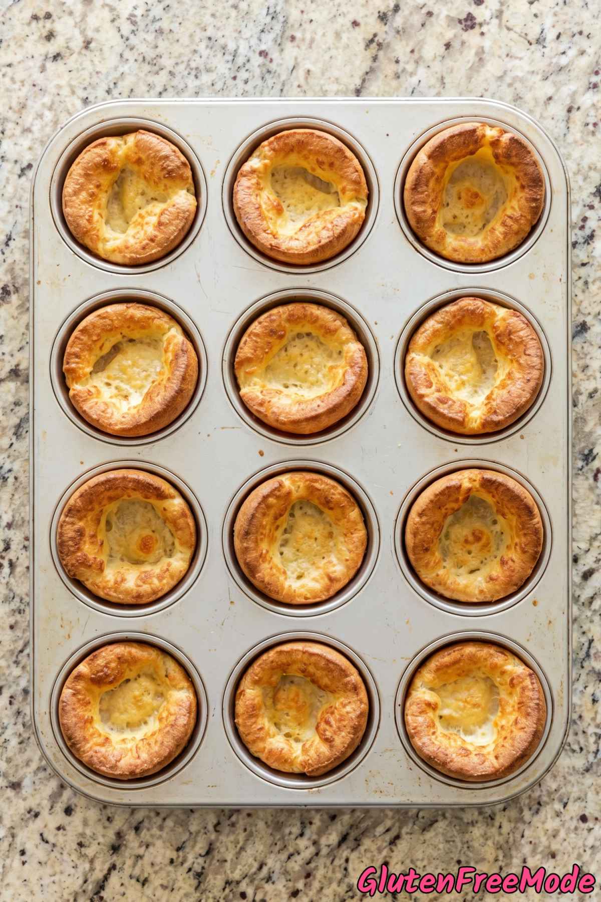 Warm gluten free Yorkshire puddings close up